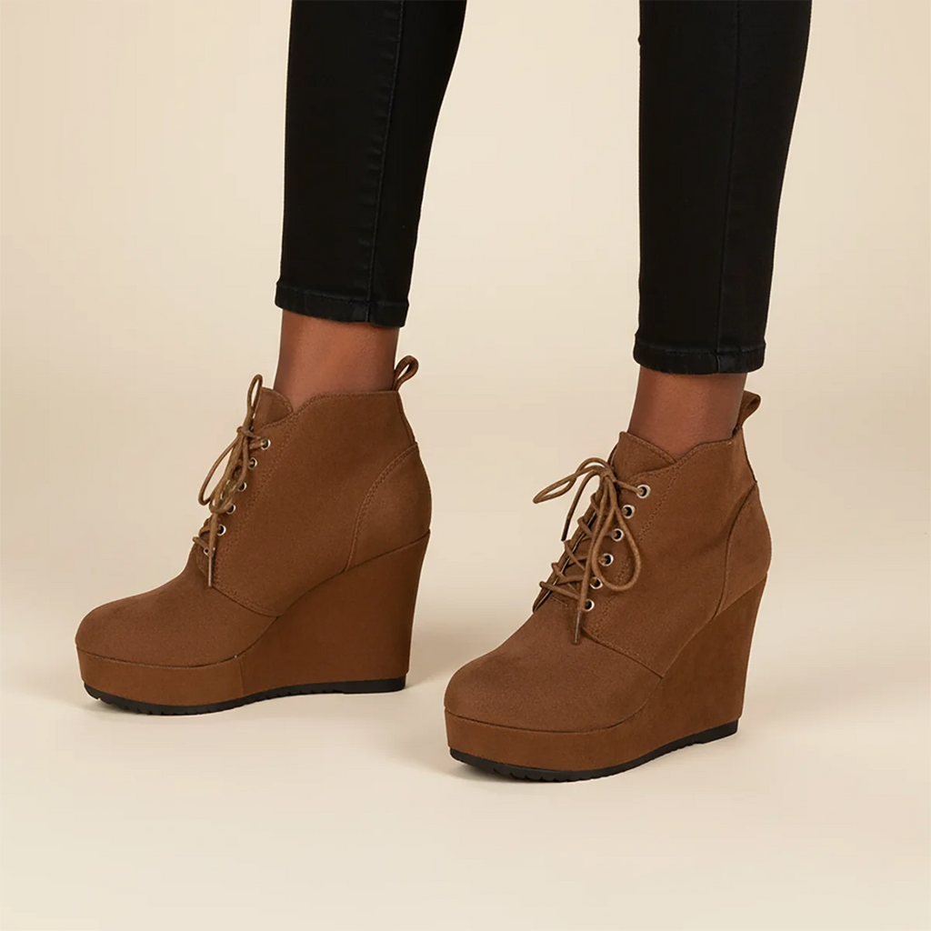 Women Platform Boots Autumn Winter New Round Toe Suede Shoes Lace-up Non-slip Wear-resistant High Heel Boots Zapatos De Mujer