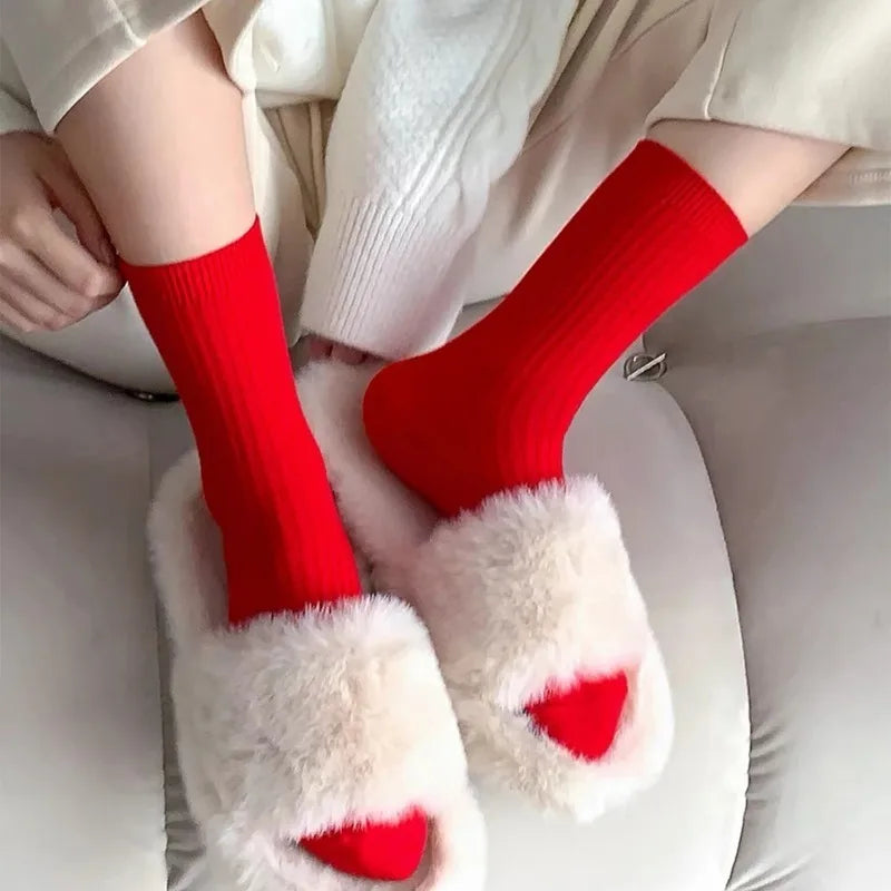 Men Women Red New Year Cotton Socks Breathable Sports Comfortable Festival Zodiac Casual Lucky Red Floor Strip Mid-calf Socks