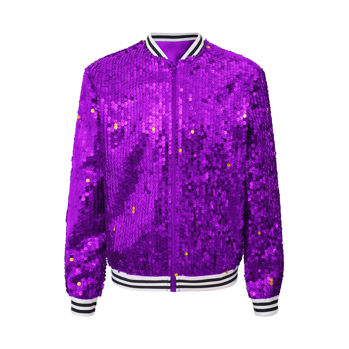 Kids Girls Hip Hop Jazz Dance Coat Long Sleeve Shiny Sequins Baseball Jackets Bomber Outerwear Rave Party Performance Costume