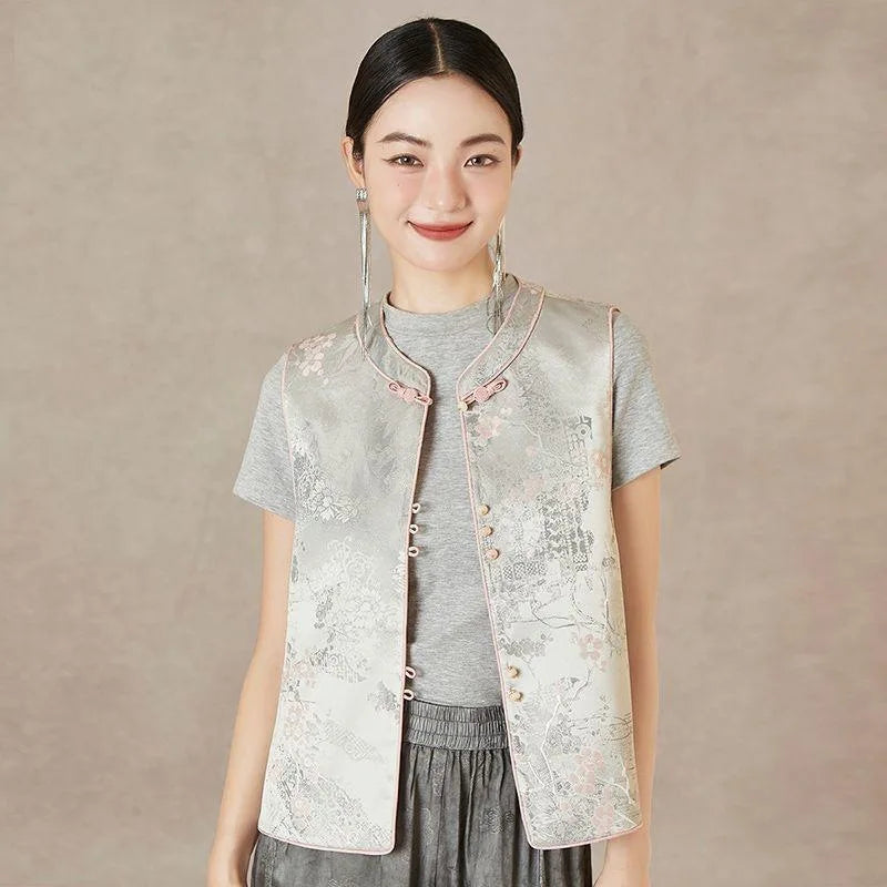 Thin Vest for Women Clothing Ethnic Style Print Vintage Clothes Streetwear Coats Women Jackets Chinese style Casual Summer