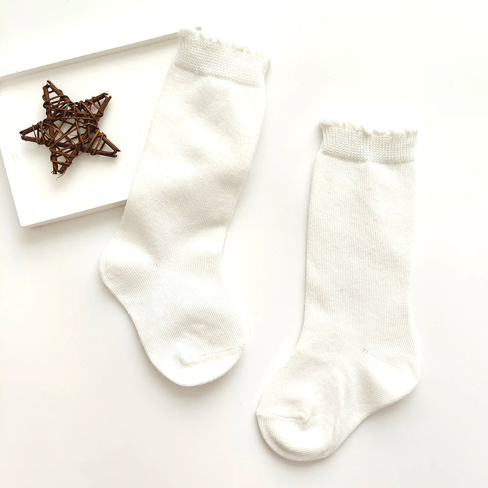 New Kids Knee High Socks Baby Girls Boys Flat Long Sock Soft Cotton Solid Color Children Stockings For 0-7 Years