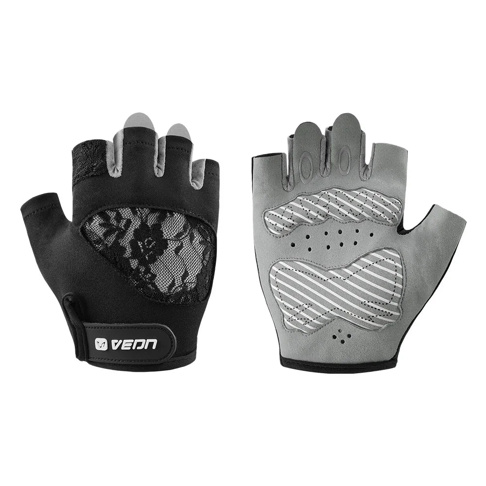 Women's Lace Fitness Gloves Breathable Anti-Slip Workout Gloves for Weight Lifting Training Exercise Sports Half Finger Gloves
