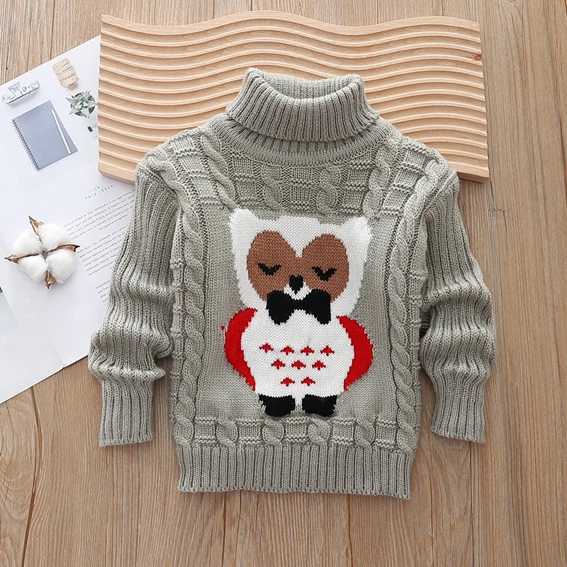 New children's autumn winter sweater boys and girls Korean version Christmas knitted cartoon high neck warm sweater