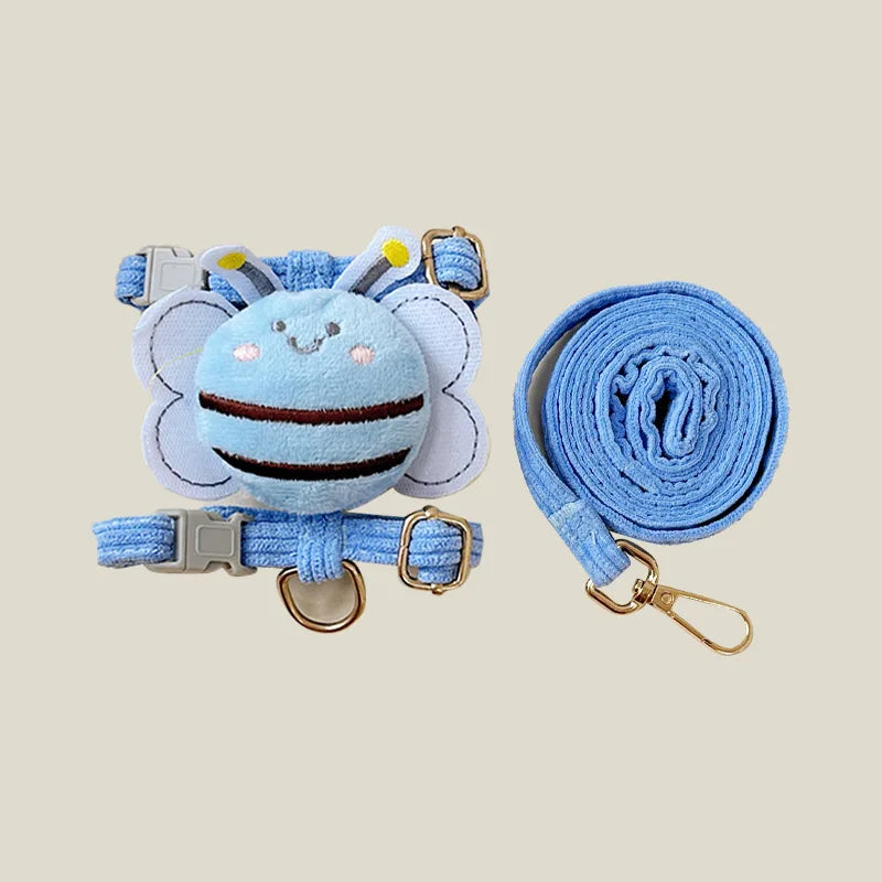 Cat Harness Leash Collar Set Adjustable Cartoon Bee Double Layer Dog Harness for Small Medium Pet Collar Leash Outdoor Walking
