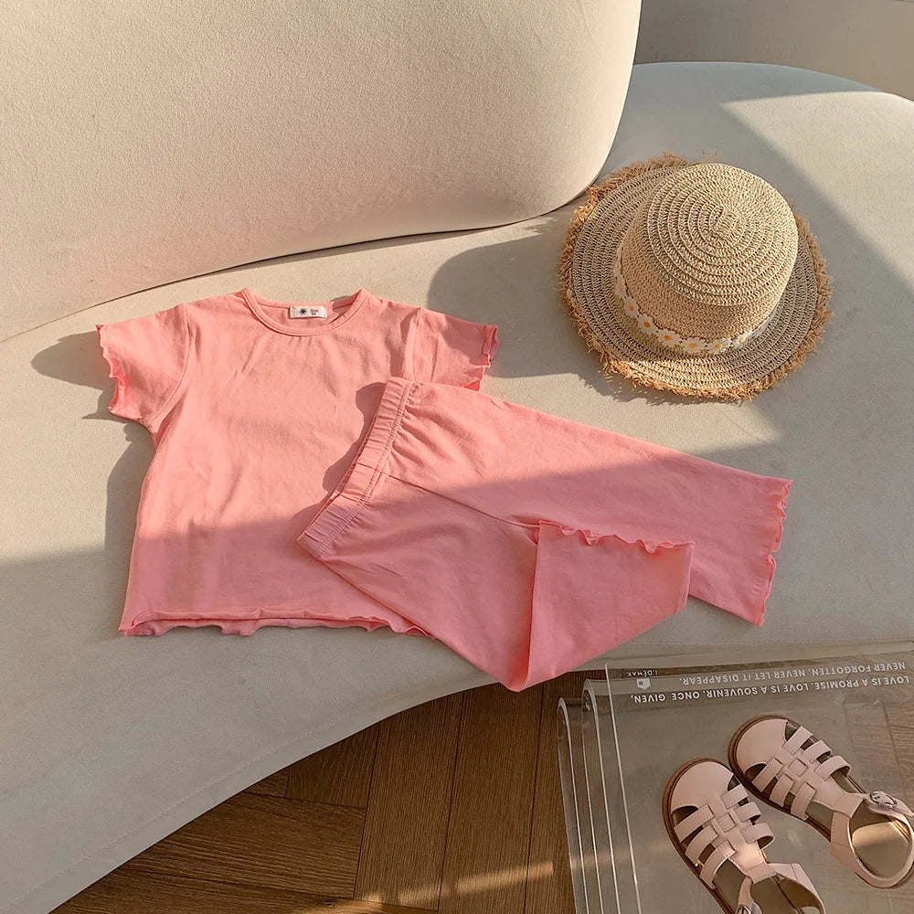 Children's Odell Suit Girls' Candy Color Short-sleeved Air-conditioned Clothes Baby Pants Pajamas Home Clothes