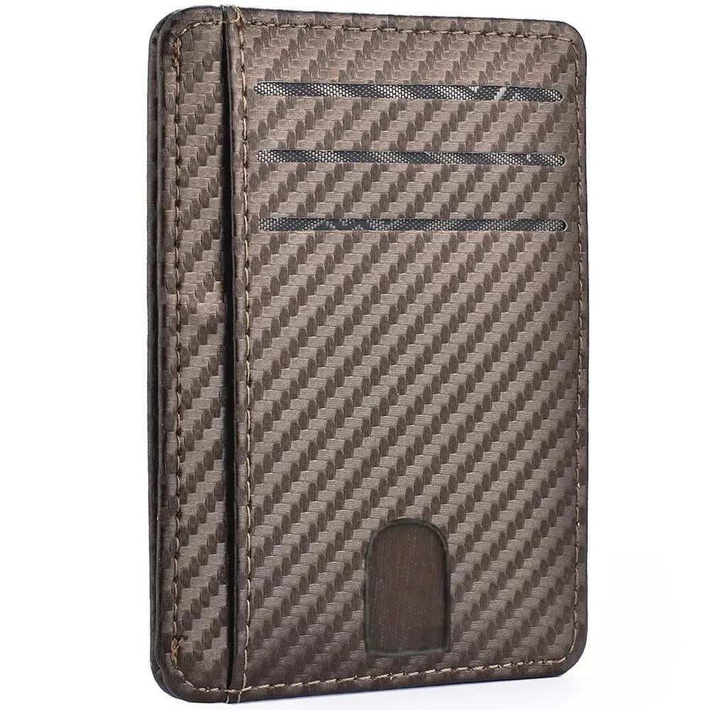 Men's Carbon Fiber Slim Thin Minimalist Wallets Men Anti Rfid Blocking Protected Magic ID Credit Card Holder PU Leather Wallets