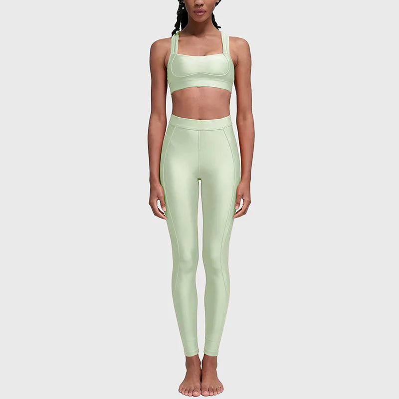 Women's Sportswear Suit Beautiful Back Running Bra High Waist Hip Lifting Abdominal Compression Slimming Effect Leggings Yoga