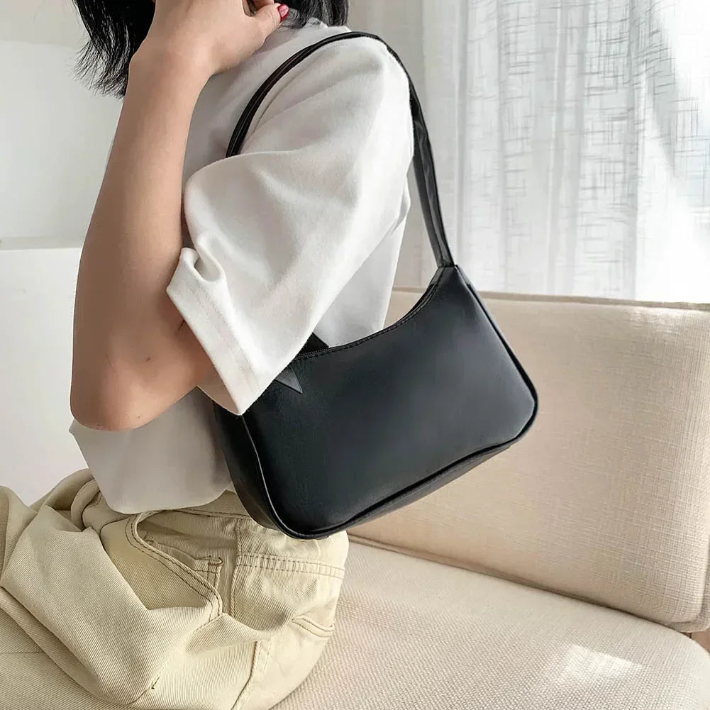 1pc Retro Soft PU Leather Women Shoulder Underarm Bag Casual Solid Color Small Top-Handle Handbag Ladies Fashion Shoulder Bag