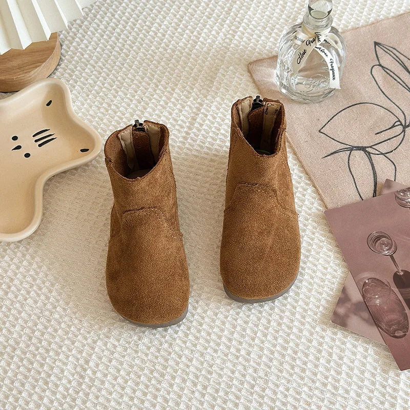 2025Autumn Winter Baby Boys Girls Boots Oxford Suede Children Casual Shoes Outdoor Anti-slip Infant Shoes Plush Kids Ankle Boots