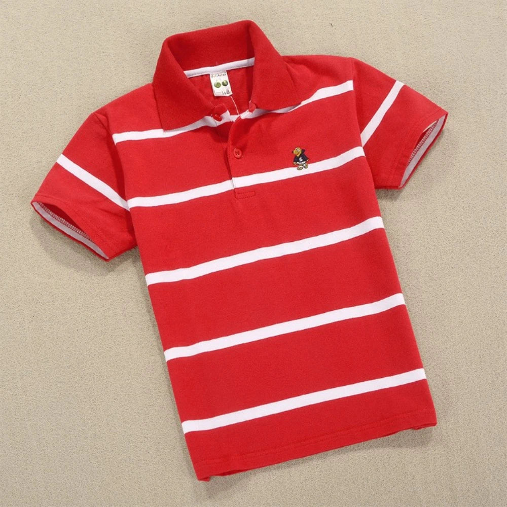 Kids Polo Shirts Summer Children's Short Sleeve Boys Top Polo Shirt Color Striped 2Y-12Y Teens Cotton Girls School Shirts