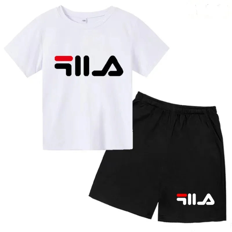 Summer Kids Letter Print 2PCS Outfits Casual Short Sleeve T-Shirt & Shorts Set Sports Tracksuit for Boys Girls 3-12Y