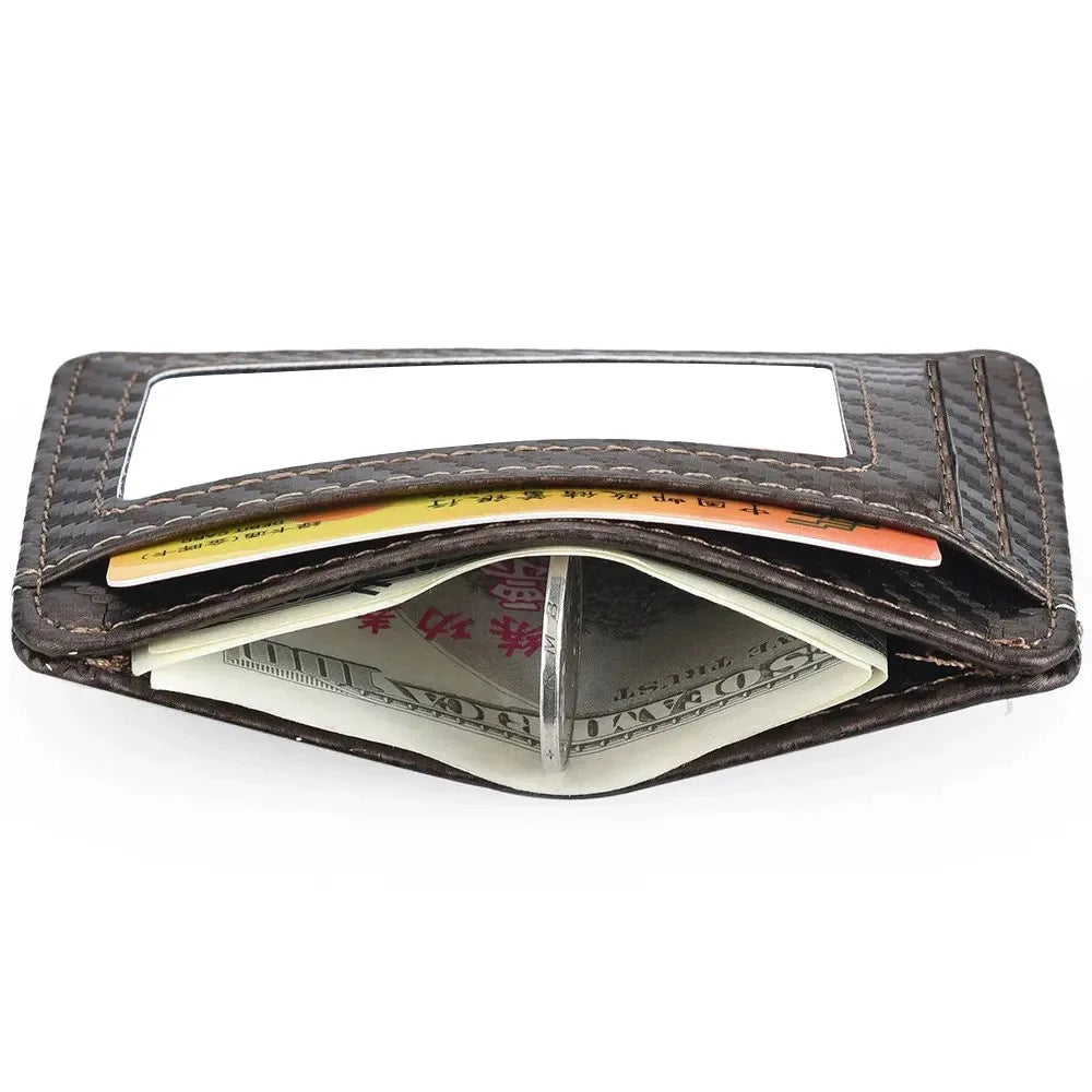 Men's Carbon Fiber Slim Thin Minimalist Wallets Men Anti Rfid Blocking Protected Magic ID Credit Card Holder PU Leather Wallets