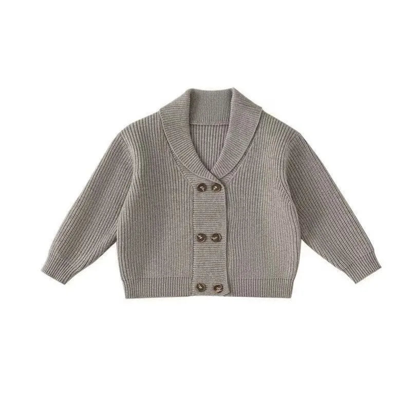 Knitted Cardigan Jacket for Children Autumn and Winter Korean Fashionable and Loose Double Breasted New Top for Boys and Girls