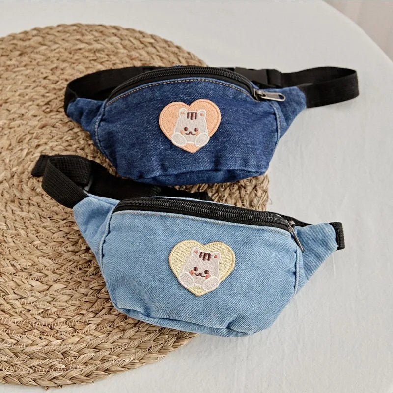 Denim Waist Bag for Kids Fashion Fanny Pack for Little Boy Girls Children's Bum Bag Lightweight Chest Bag Cool Shoulder Bags
