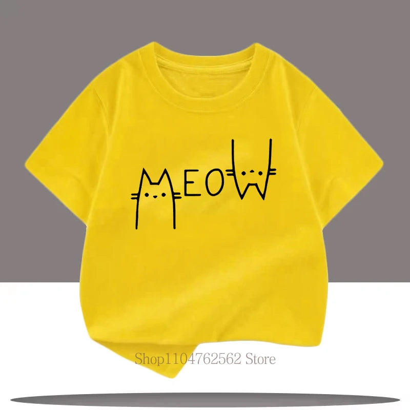 Cute Funny Cat Graphic Print Children T-shirts Summer Cartoon Fashion Casual Tops for Girls Boys O-Neck Short Sleeve T-shirts