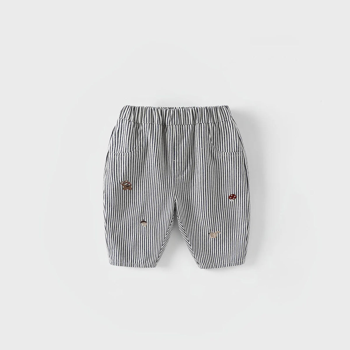 2026 Fall New Toddler Kids Pants Cotton Cartoon Embroidered Harem Pants Baby Boy Casual Striped Denim Baggy Trousers