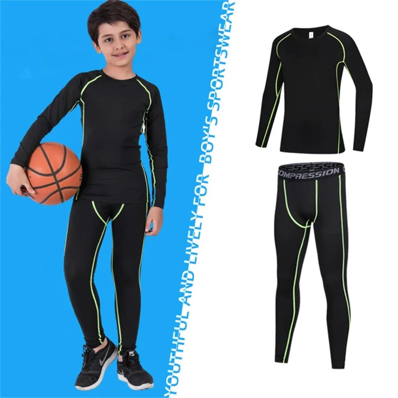 Kids Fitness Tracksuits Youth Warm Pants Tops Underwear Tight Sports Clothes for Boys Compression Running Basketball Sportswear