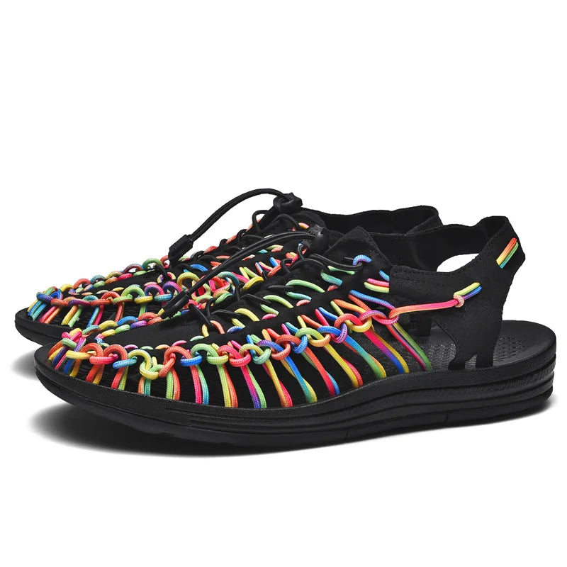 Women Sandals Fashion Handmade Weaving Design Beach Slippers Men Summer Breathable Casual Flat Sandals Outdoor Couples Big Size