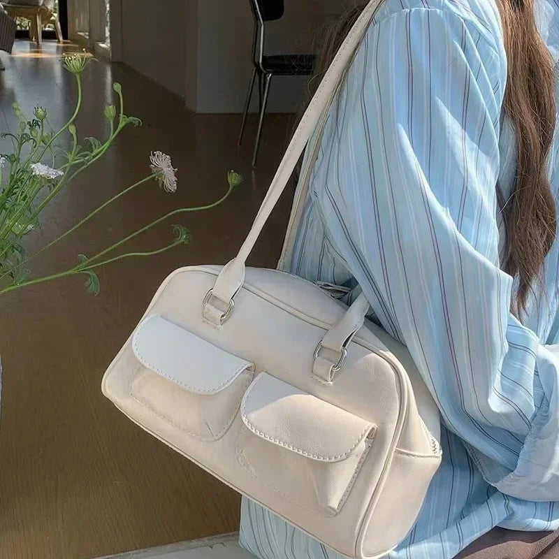 Vintage Women Business Shoulder Bags Simple Ladies Commute Tote Bag Pu Leather Female Underarm Bag Burgundy Large Handbags Purse