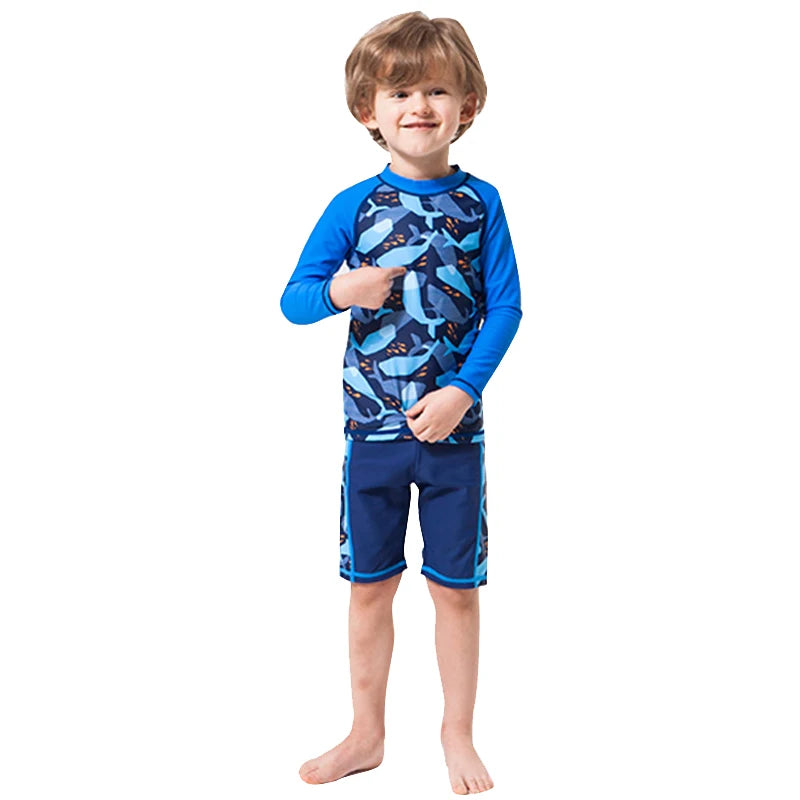 2025 Boys Girls Swimwear 3 to 4 5 6 7 8 9 10 11 12 Years Toddler Summer Cute Swimsuit Long Sleeve Kids 2piece Set Surf Beachwear