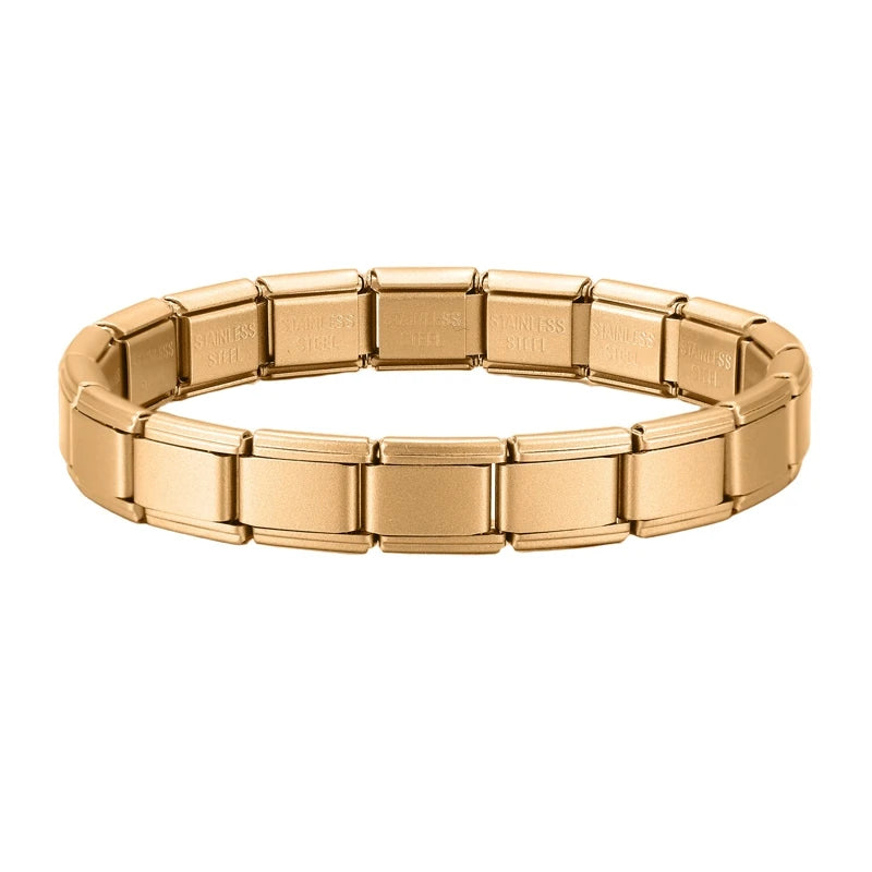 Men's Women's Jewelry DIY 9MM Width Italian Elastic Charm Bracelets Gold Silver Solid Color Stainless Steel Fashion Bangle Basic