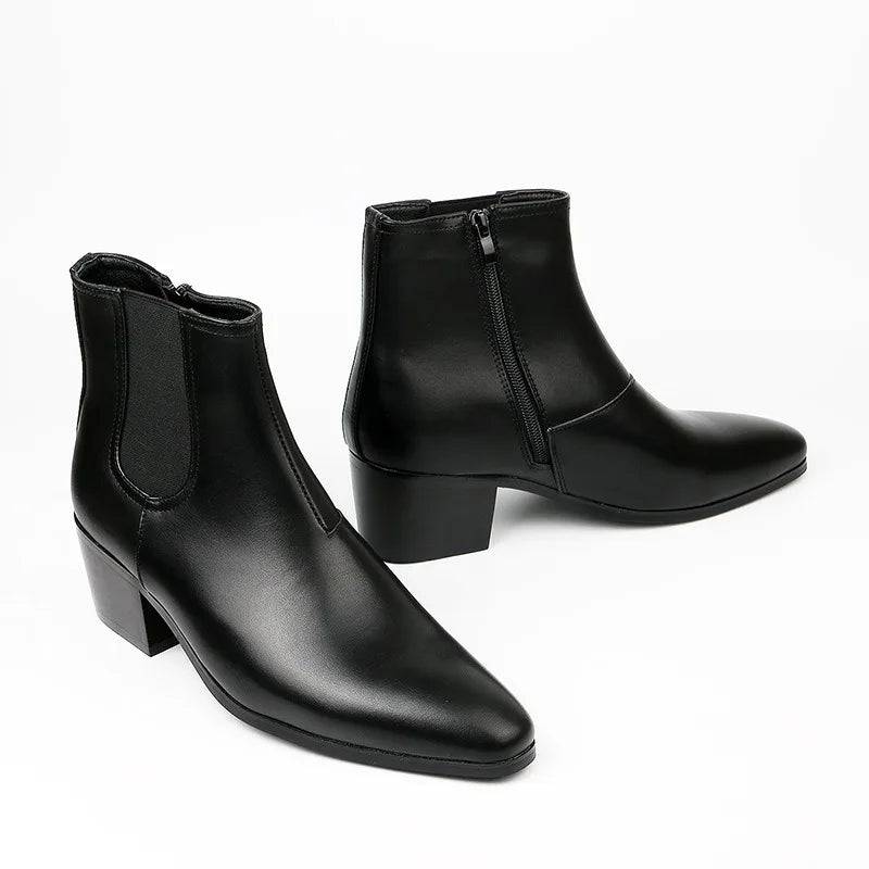 Men's Shoes Fashion High Heels Short Boots Chelsea Boots for Men High Top Platform Boots Height Increase Shoes Botas Para Hombre