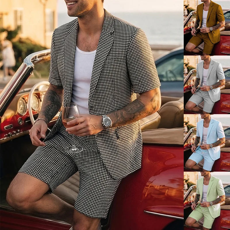 2026 Men European British Plaid Two Piece Suit Slim Fit Business Dinner Formal Casual Matching Outfit Wedding Party Daily Suit S