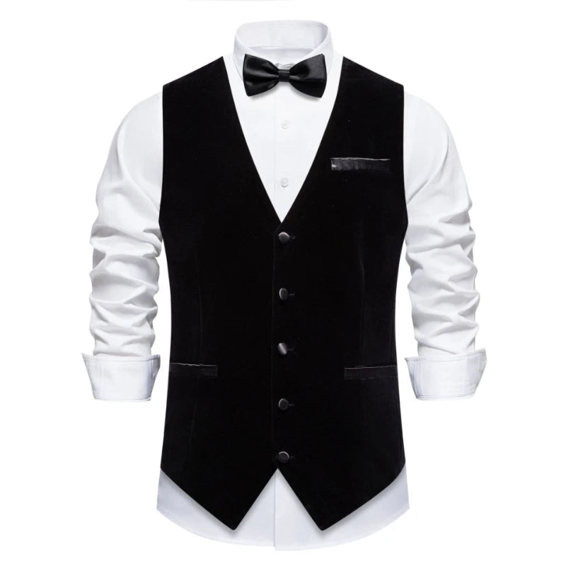 Royal Blue High-end British-Style Flat Velvet Suit Vest for Men,Fashion Casual Slim-Fit Men's Waistcoat with Bow Tie, Euro Size
