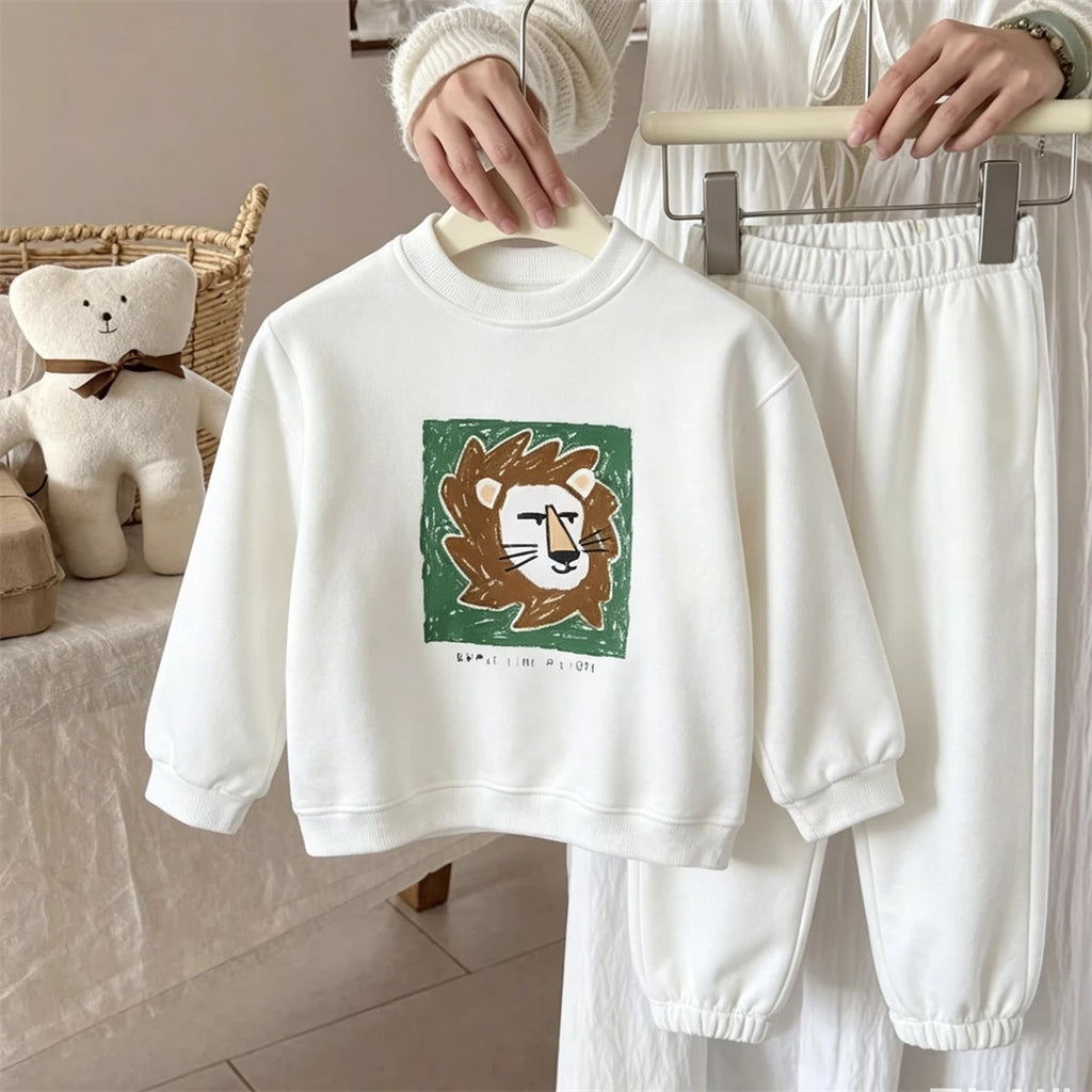 Kids Long-sleeved Suits Fashion Casual Sports Wear Crewneck Sweatshirt+Pants Two Piece Set Outer Wear Toddler  Cartoon Clothes