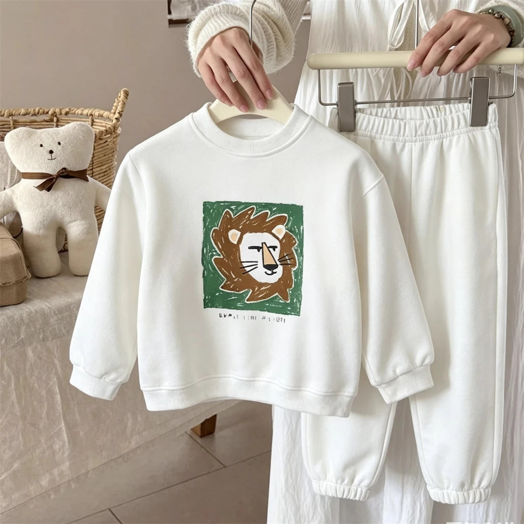 Kids Long-sleeved Suits Fashion Casual Sports Wear Crewneck Sweatshirt+Pants Two Piece Set Outer Wear Toddler  Cartoon Clothes