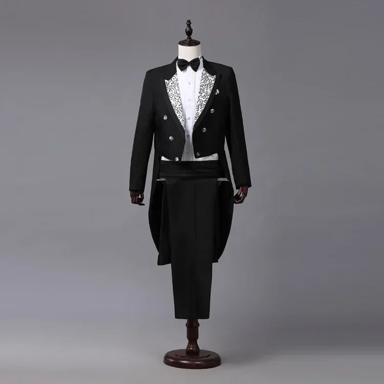 Men's Tailcoat Classic Modern White and Black Basic Style Mens Suit with  Singer Magician Stage Jacket Outfits