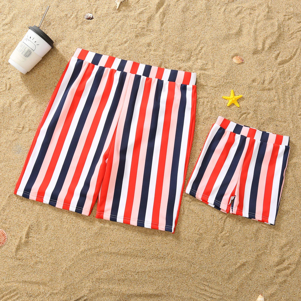 Striped Swimsuits Family Matching Outfits Mother Daughter Swimwear Mommy and Me Bikini Clothes Mohte Kids Swimming Dress