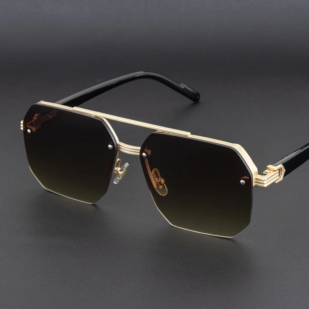 Men's Metal Sunglasses Square Half Frame Rice Nails Casual Trend Glasses Personality Retro Fashion Outdoor Sports Eyeglasses