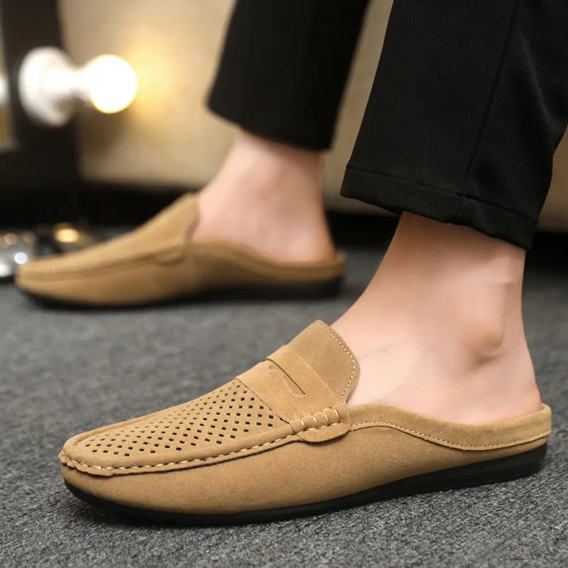 Men's Loafers Lightweight Bean Shoes Summer One Step Push Lazy Breathable Casual Half Support Slippers for Men