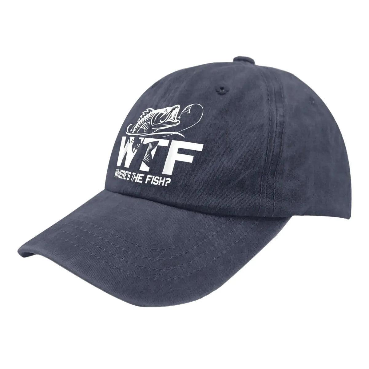 WTF Where's The Fish Hats for Man Fishing Here Fishy Fishy Hats for Men Baseball Funny Trucker Men Black Gym Caps Navy Blue