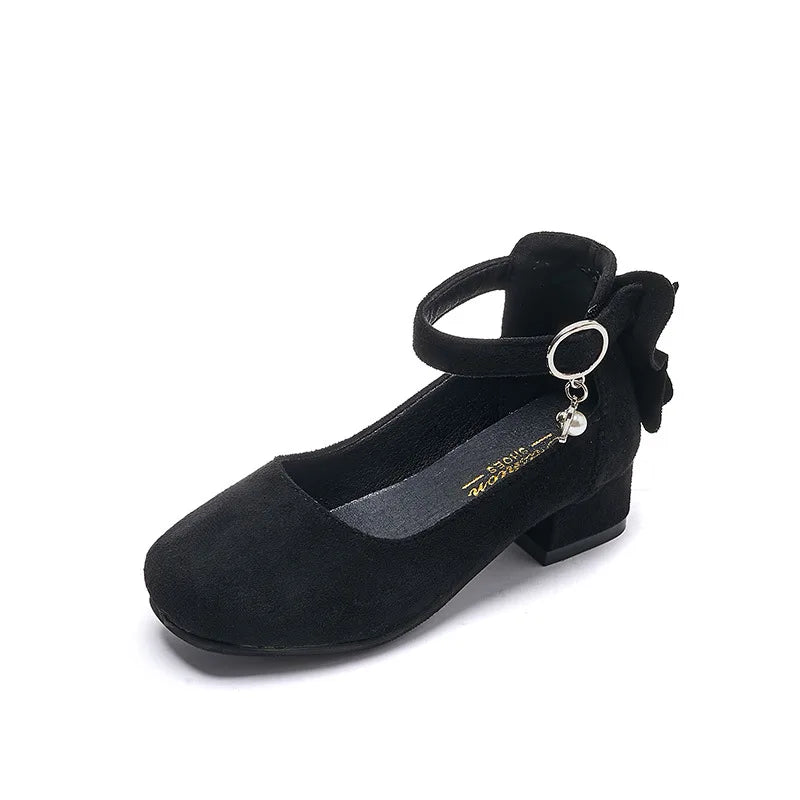 Kids High Heeled Shoes Girls Princess Shoes For Party Wedding Dance Childrens Fashion Velvet Black Pink Red Leather Shoes 3-15T