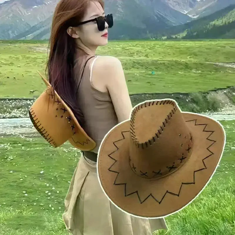 Women Men Cowboy Hat Western Suede Cowgirl Hats Fashion West Fancy Dress Party Headwear Unisex Cap Accessories
