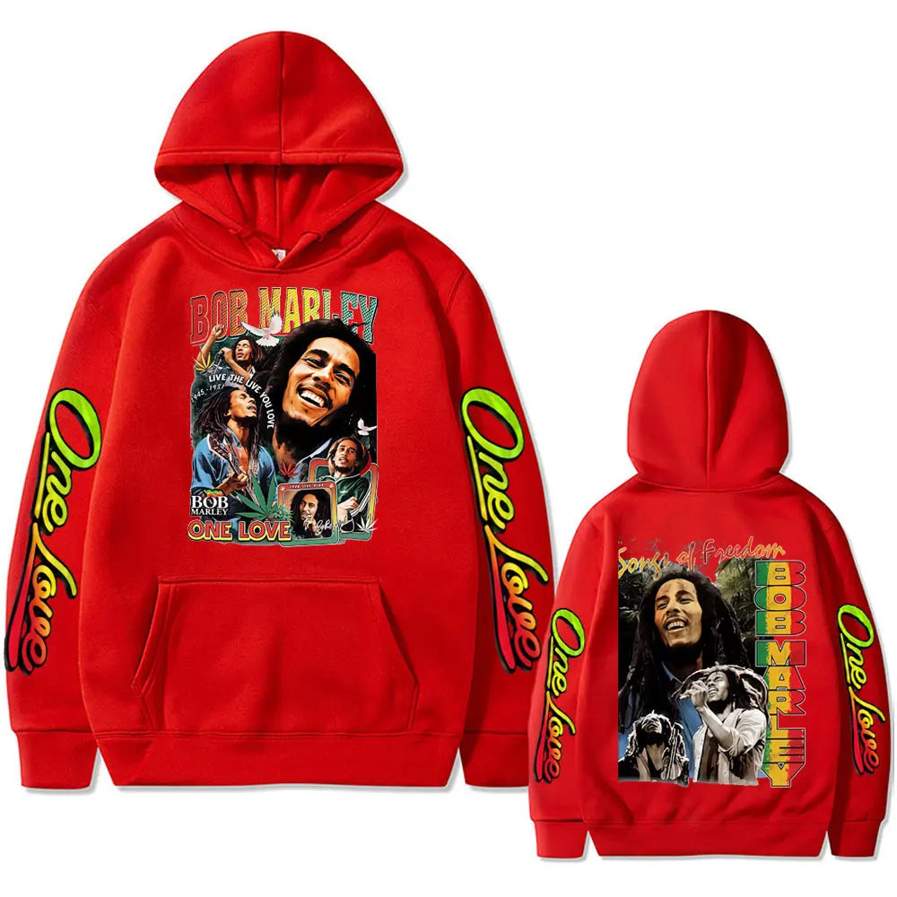 Reggae Bob Marley One Love Hoodie Men Women Casual Vintage Sweatshirt Male Gothic Punk Oversized Pullover Hoodies 90s Streetwear