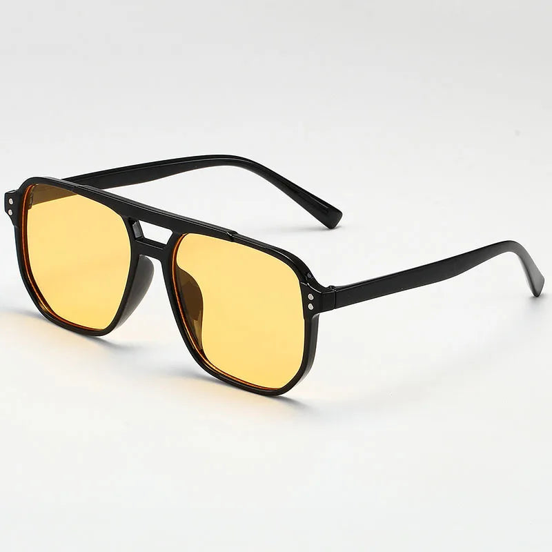 Women Men Square Sun Glasses Retro Polygon Sunglasses Female Black Vintage Fashion Ladies Sunglasses Double Beam Eyeglasses