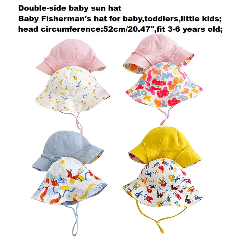 New Kids Bucket Hat Double-side Fisherman Hat Spring Summer Children Sun Hats for Girls and Boys Outdoor Baby Sun Hat