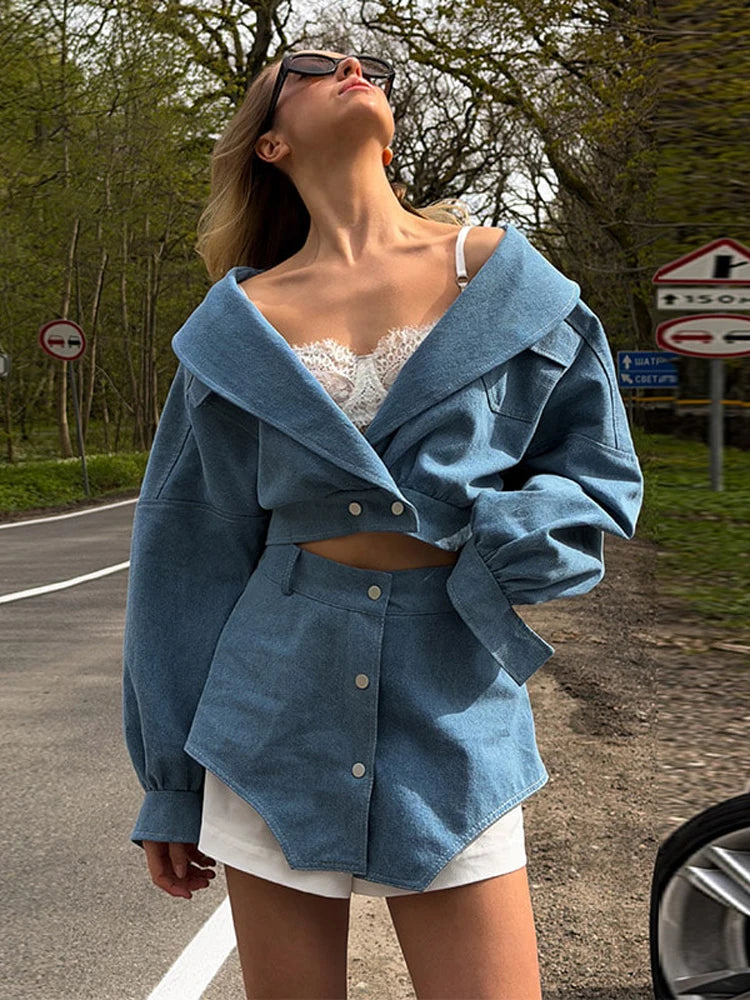 Women Fashion Ruffle Patchwork Coat Shorts Suit Long Sleeve Lapel Crop Tops Lady Set 2026 Summer Autumn New High Street Wear