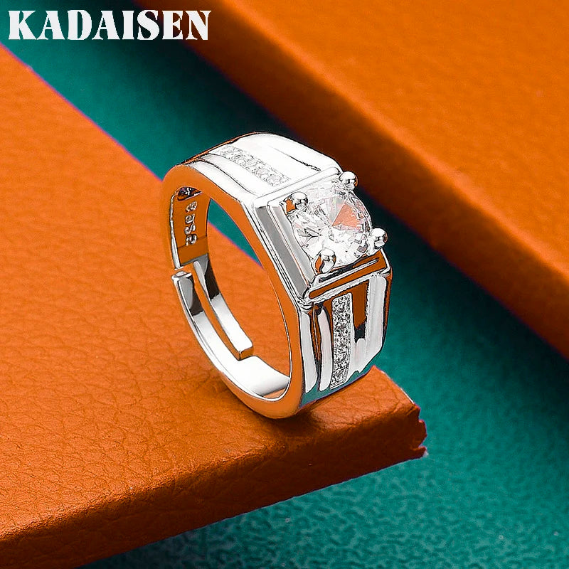 925 Sterling Silver Men AAAAA Zircon Adjustable Ring For Woman Wedding Engagement Party Fashion Charm Jewelry