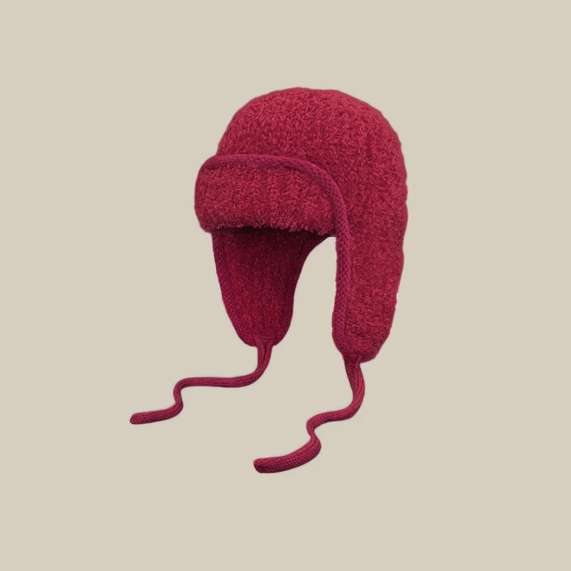 Ear-protective Woolen Knitted Hats for Women, Autumn Winter Thickened Fleece Caps, Ideal for Large Head Circumference