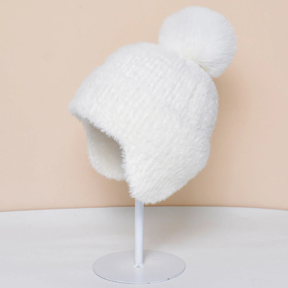 HT4280 Autumn Winter Hats for Women Thick Warm Knitted Hat Ladies Solid Beanies Russian Hats Female Ski Earflap Cap Beanie Hat