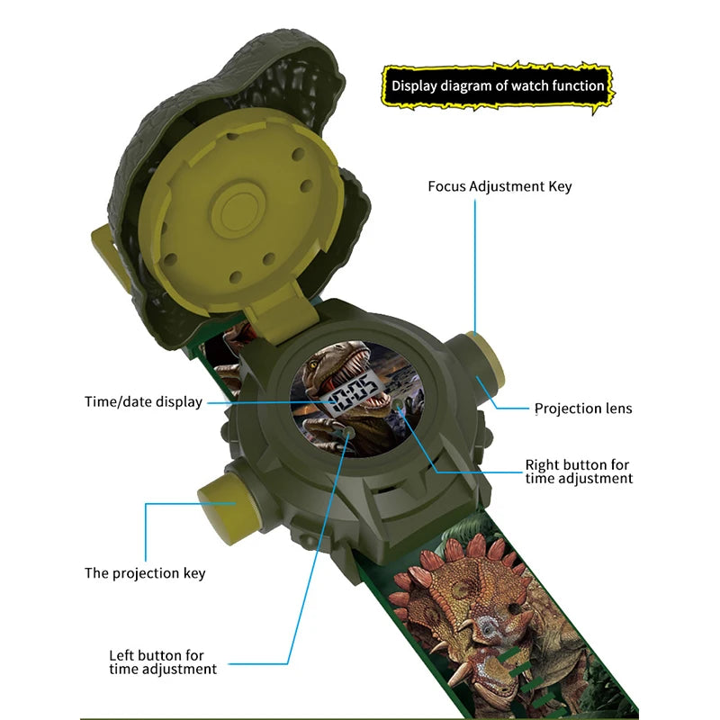 Children Watches Dinosaur 24 Projection Patterns Toys for Boy T-rex Projection Cartoon Watch Clock Kids Christmas Gift