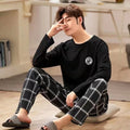 Men's Casual Pyjamas - Long-Sleeved Spring/Autumn Homewear Lightweight Pyjama Set for Young and Middle-Aged Men in Autumn/Winter