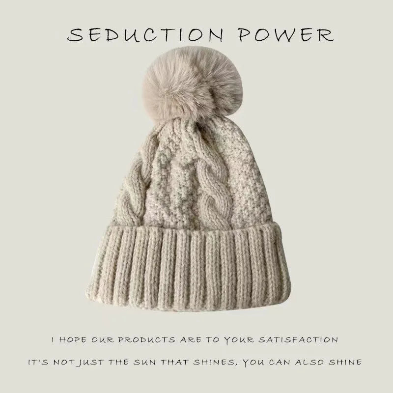 Women's Hats Autumn And Winter Thick Warm Fleece Yarn Hat Solid Color Knitted Hat Versatile Winter Thermal Knitted Hat Fashion