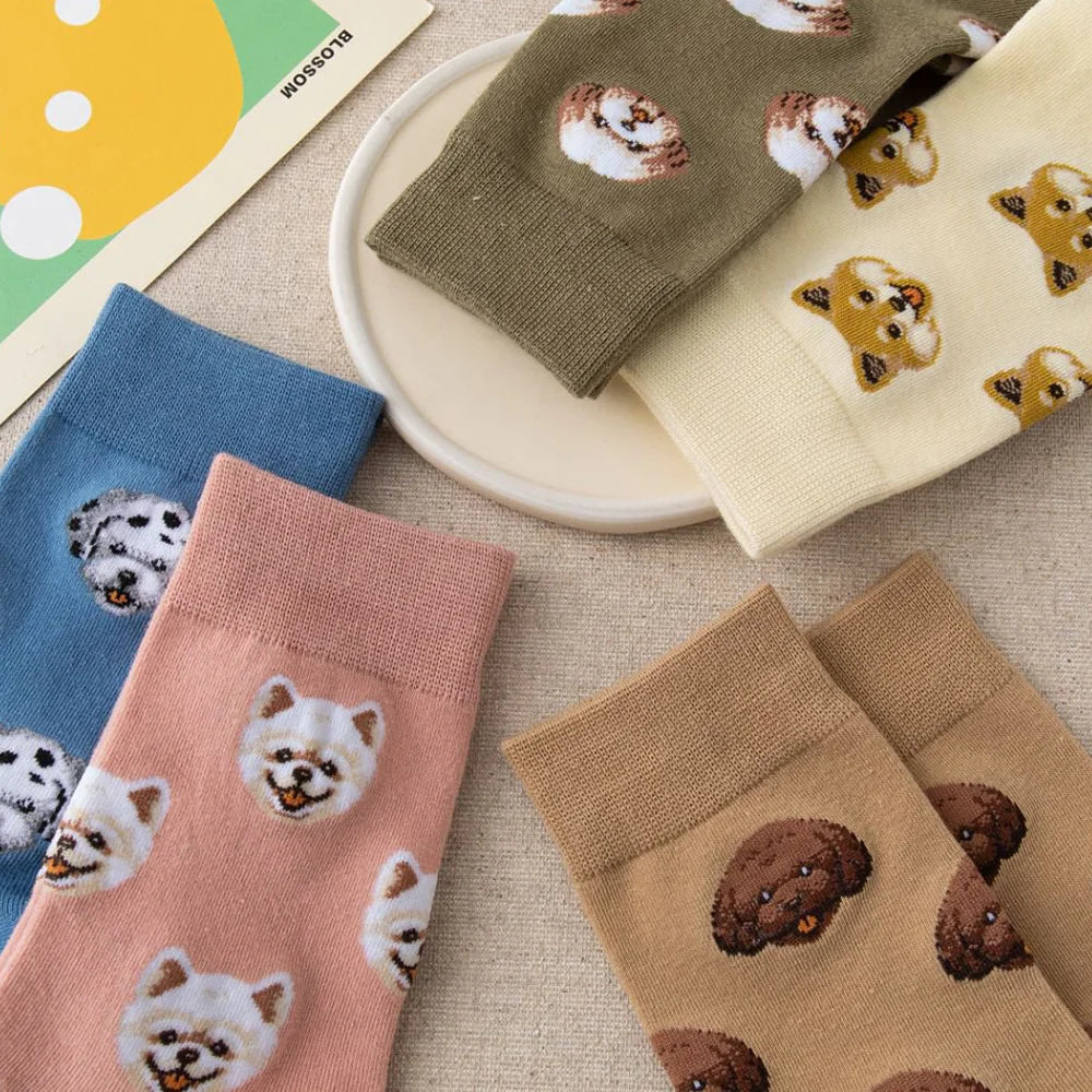 5 Pairs Cute Cartoon Animal Women's Socks Fashion Street Style Fun Middle Tube Socks