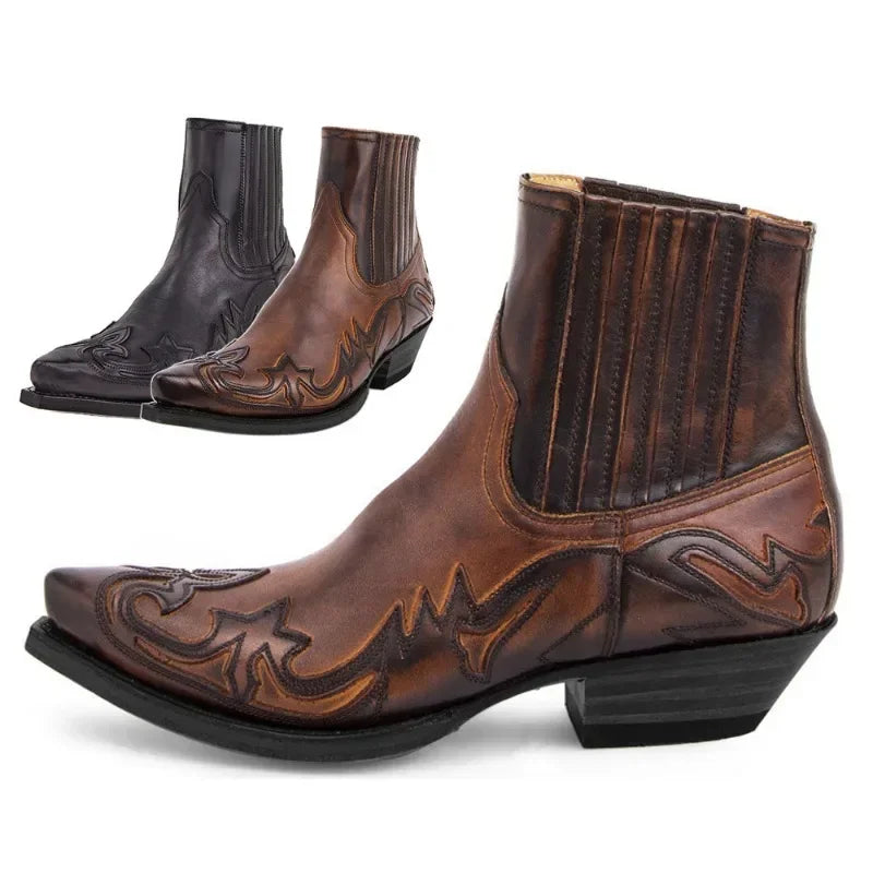 New Men's Boot Handmade Wedge Ankle Boots for Men Western Cowboy Boots Unisex Men's Leather Shoes Hard-Wearing
