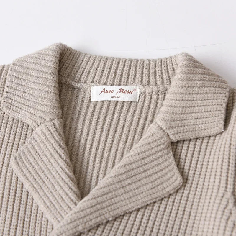 2025 Korean Breasted Sweater Jacket Children Vintage Knitted Cardigans Baby Cardigans Boys Winter Knit Sweaters Coat Kids Double